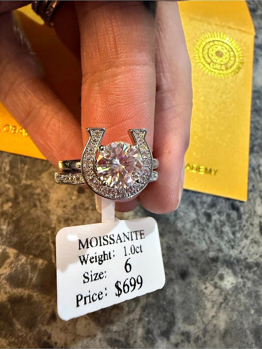 GRA Moissanite 1.0ct Ring Moissanite Ring in Silver Size 6 NWT